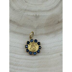 Libra Zodiac Gold Tone Pendant Blue Rhinestone Flower Charm Astrology